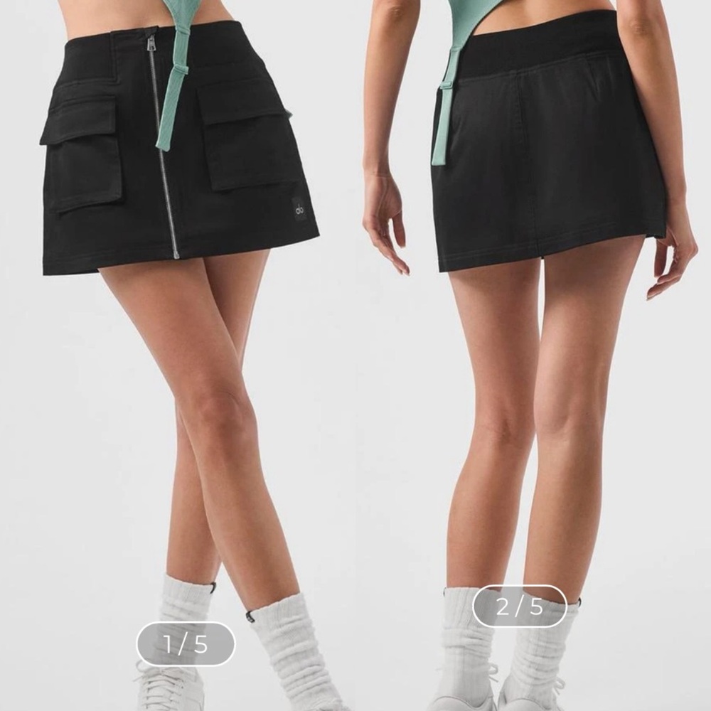 ALO Yoga Black Mini Skirt with Front Zip & Cargo Pockets